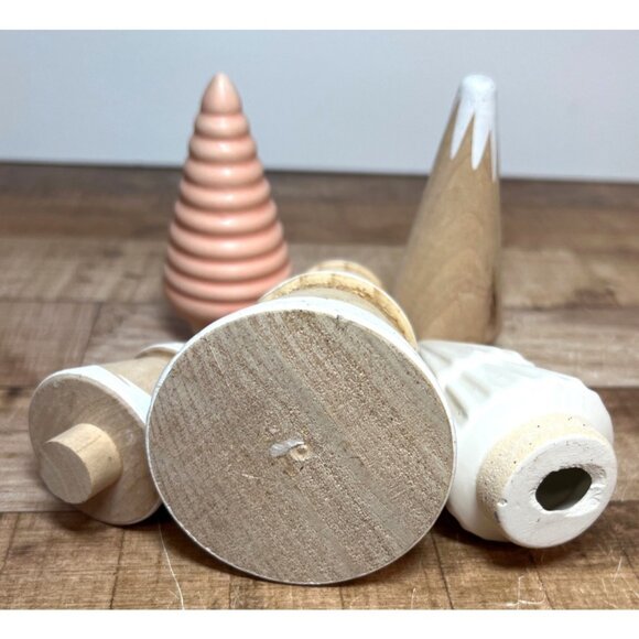 Set Of 5 Wooden & Ceramic Decorative Trees Minimalist Winter Holiday Decor - Picture 3 of 3